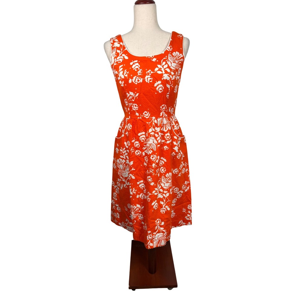 Malia Honolulu Vintage Dress Womens S Orange Cotton Floral Pique Resort Coastal